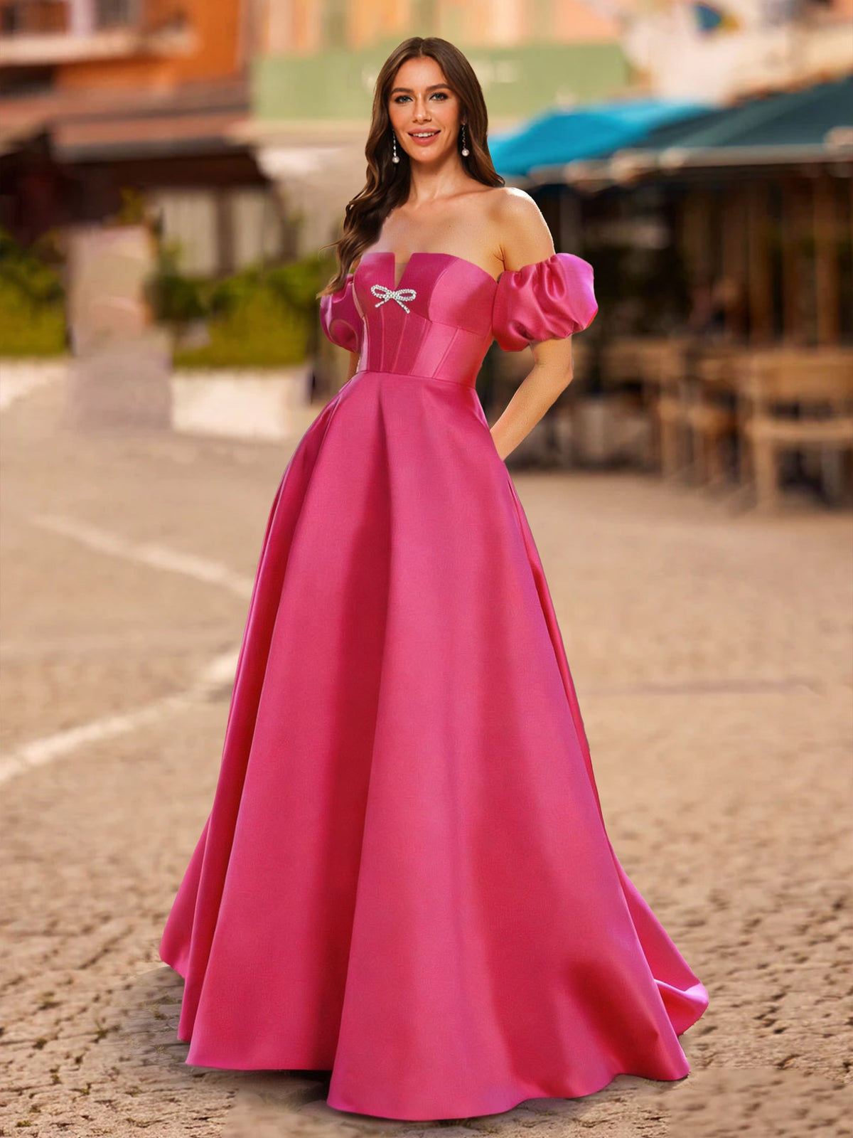Maelle Dawn Hot Pink front view prom dress