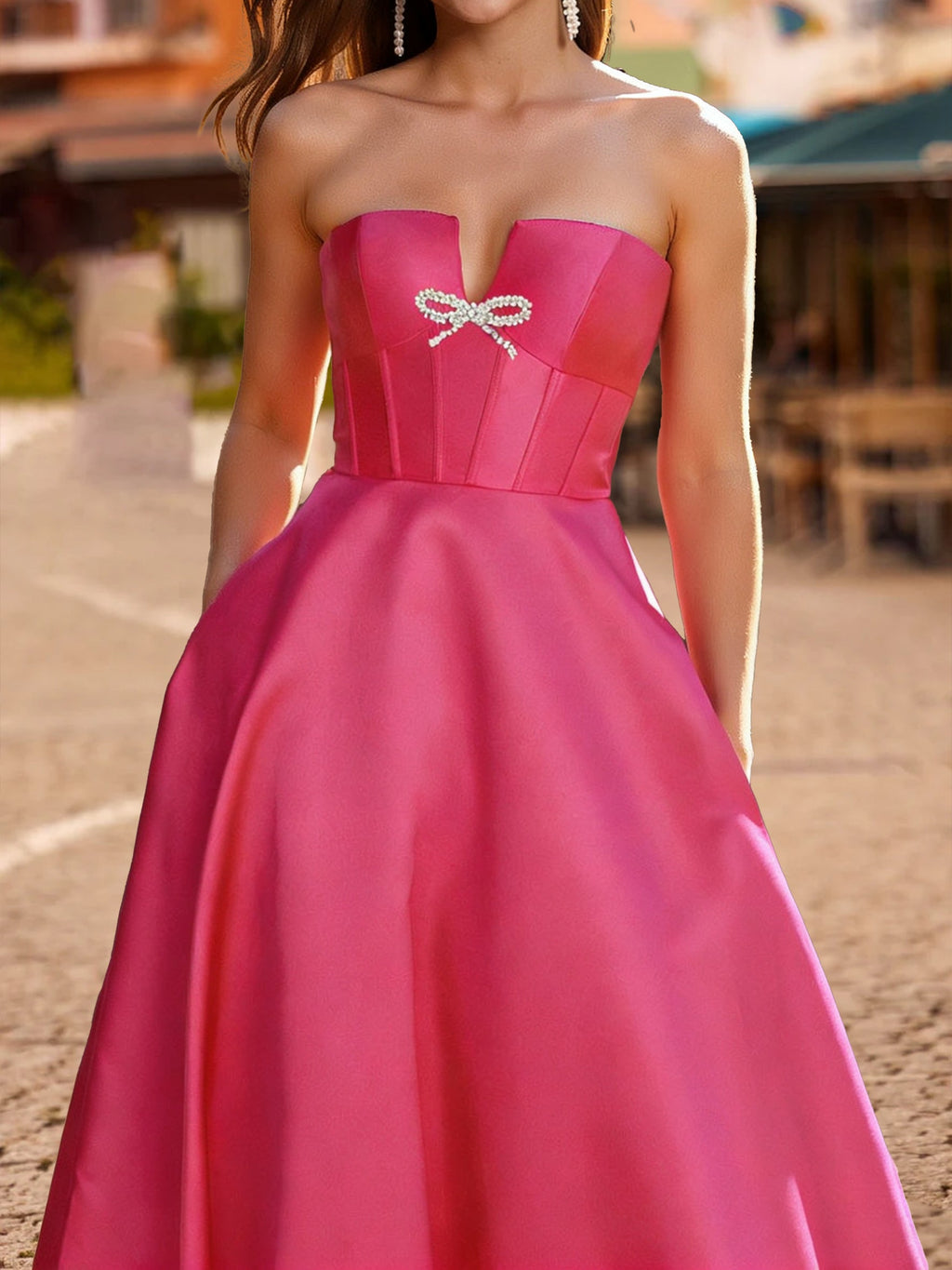 Maelle Dawn Hot Pink side view prom dress