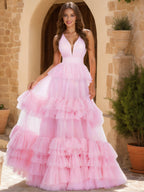 Lorelai Wren Rose Pink front view prom dress