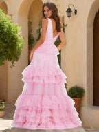 Lorelai Wren Rose Pink back view prom dress