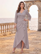Lucille Rose Pearl Pink front view mother of the bride dress