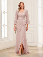 Lucille Rose Blush front view mother of the bride dress