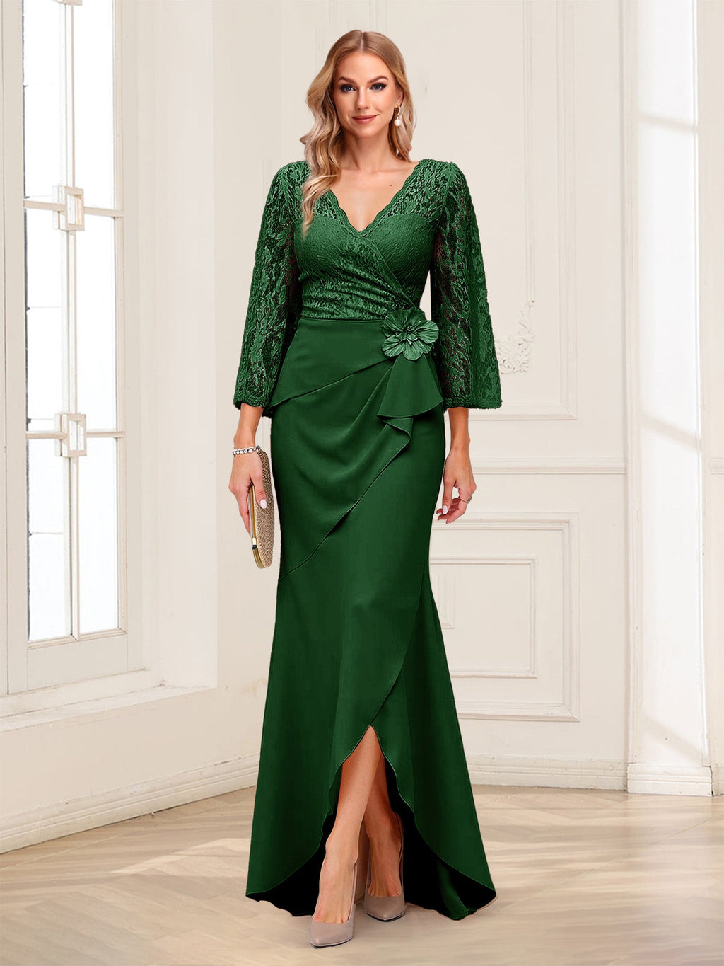 Lucille Rose Emerald back view mother of the bride dress