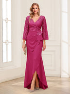 Lucille Rose Fuchsia side view mother of the bride dress