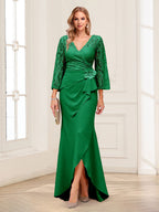 Lucille Rose Forest Green front view mother of the bride dress