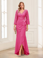 Lucille Rose Hot Pink front view mother of the bride dress