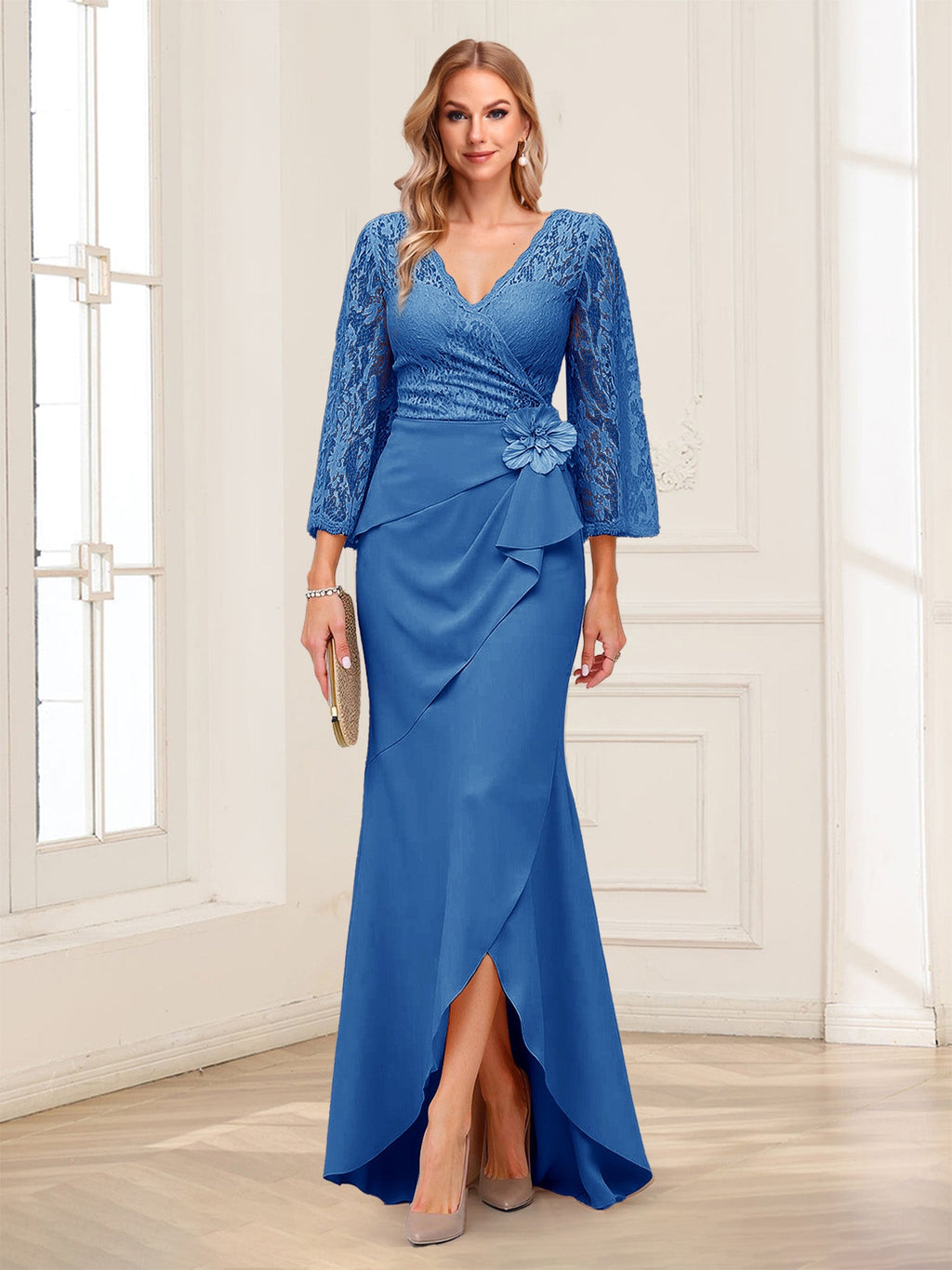 Lucille Rose Royal Blue back view mother of the bride dress