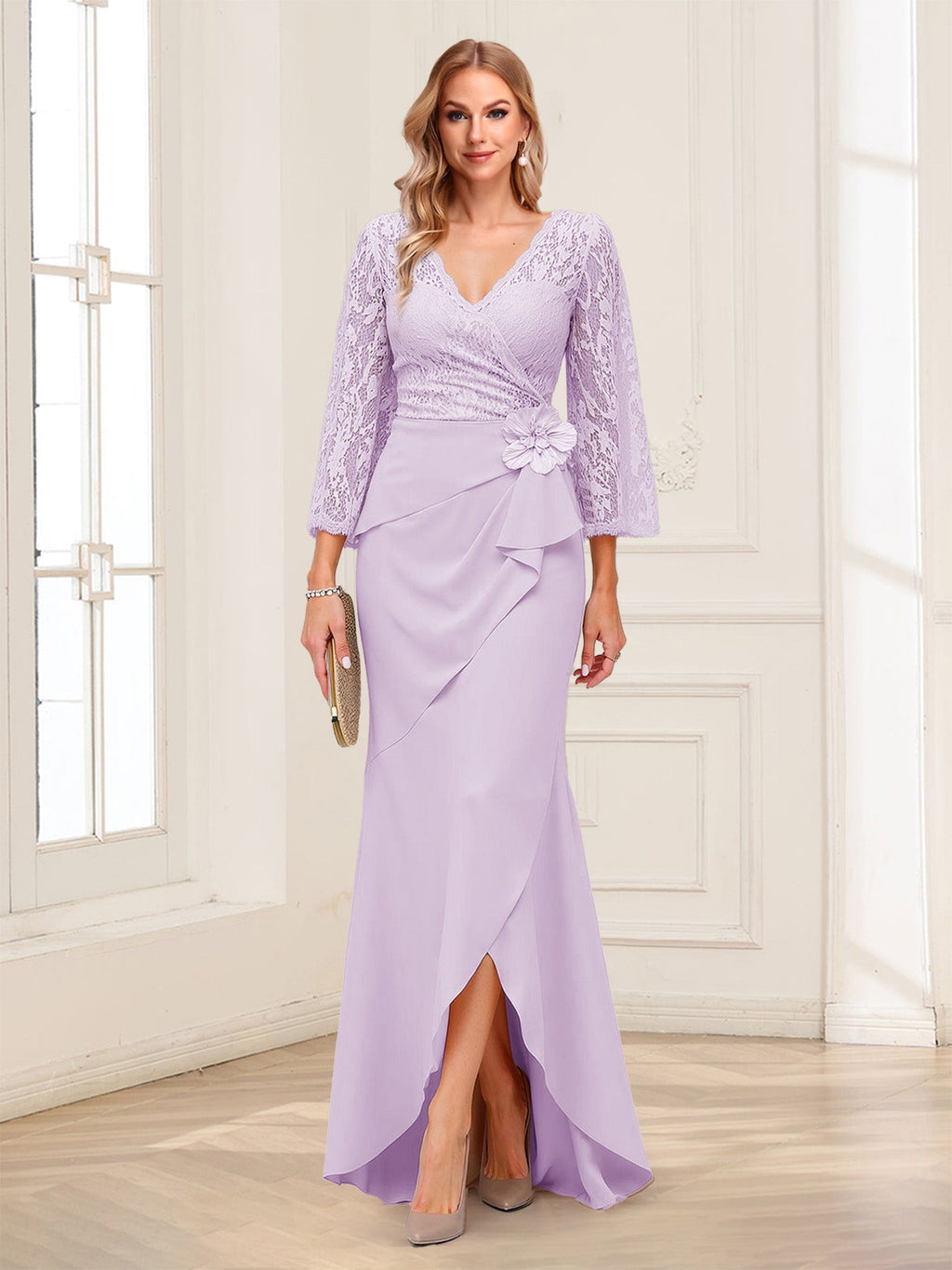Lucille Rose Lilac back view mother of the bride dress