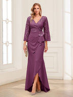 Lucille Rose Plum front view mother of the bride dress