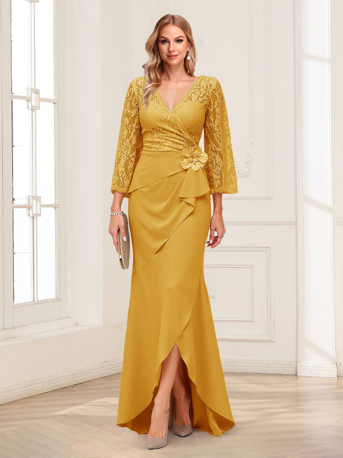 Lucille Rose Gold back view mother of the bride dress