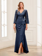 Lucille Rose Navy Blue front view mother of the bride dress