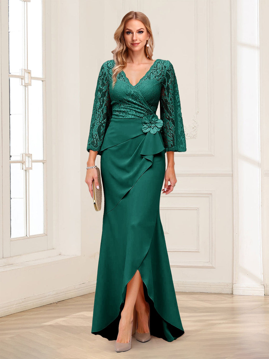 Lucille Rose Peacock front view mother of the bride dress