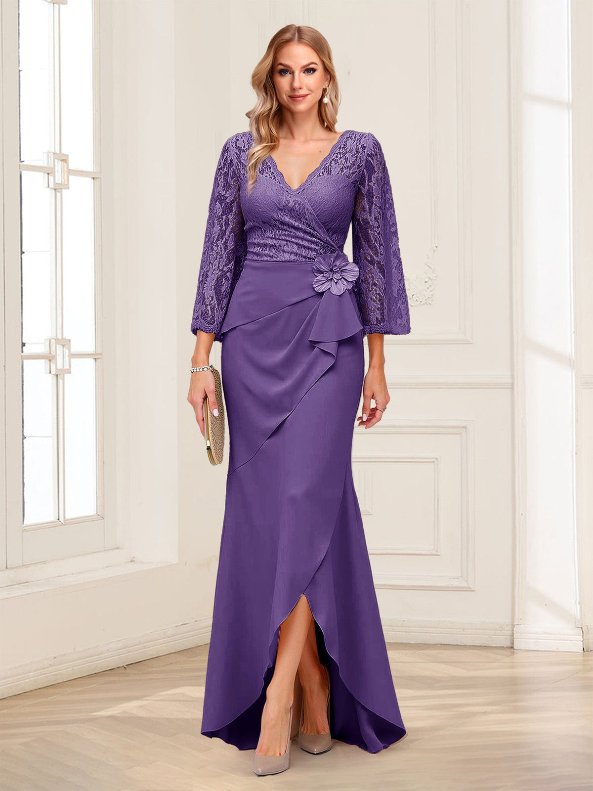 Lucille Rose Regency front view mother of the bride dress