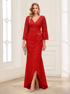 Lucille Rose Red front view mother of the bride dress