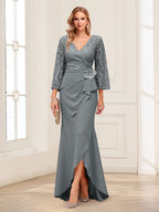 Lucille Rose Steel Grey front view mother of the bride dress