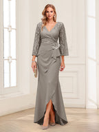 Lucille Rose Taupe front view mother of the bride dress