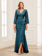 Lucille Rose Teal front view mother of the bride dress