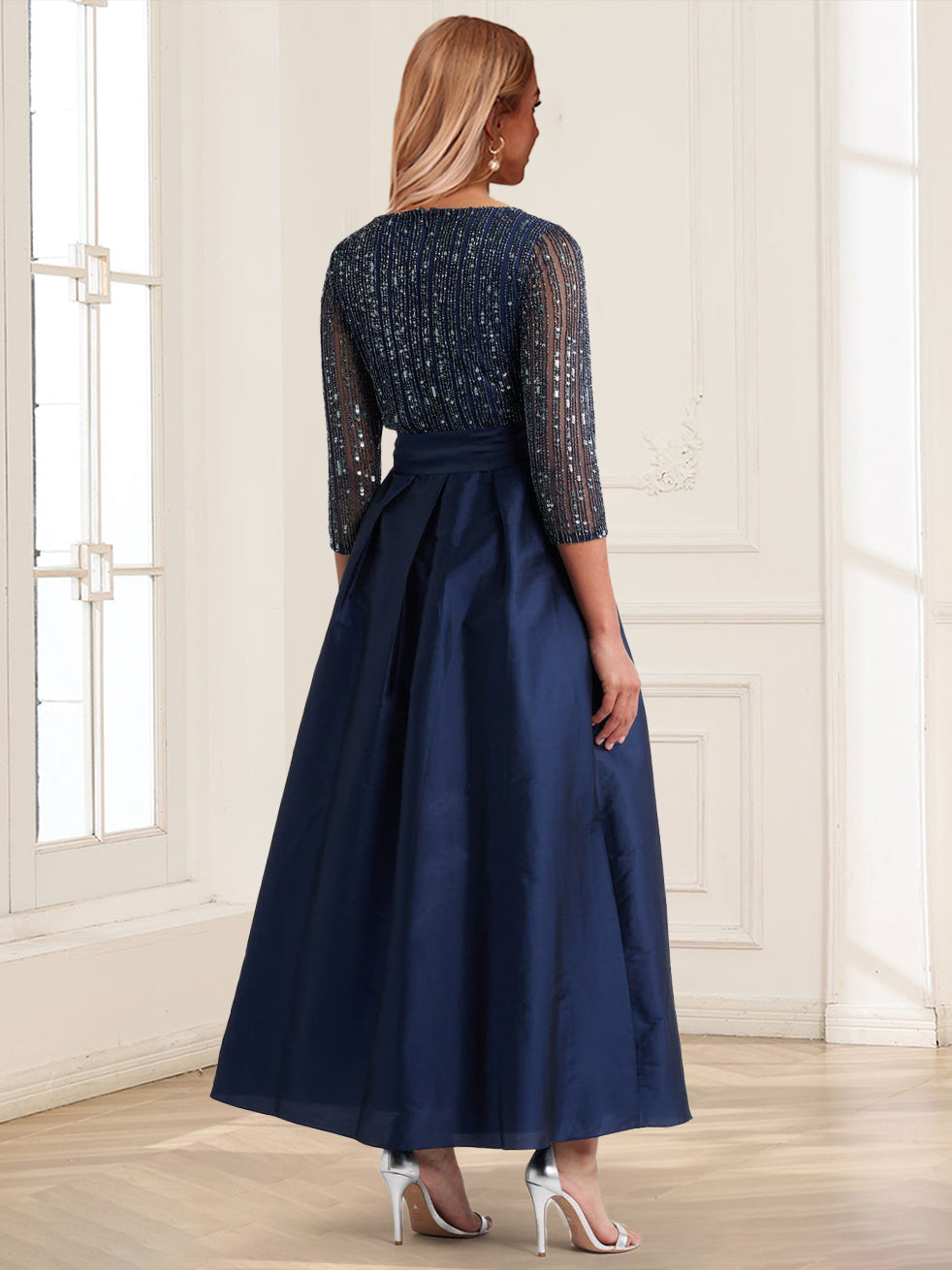 Abigail Rose Navy Blue back view mother of the bride dress