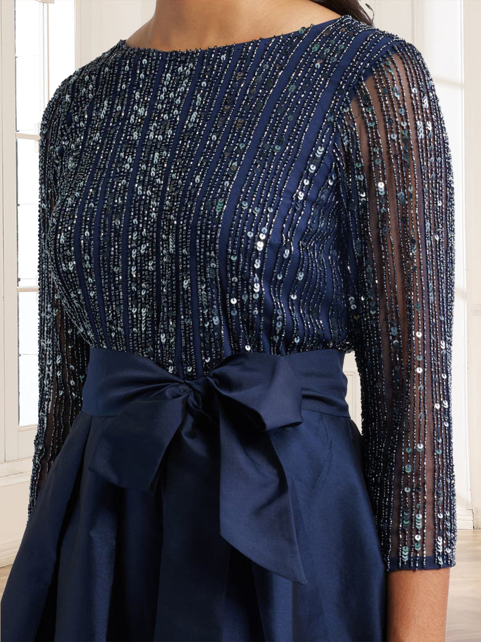 Abigail Rose Navy Blue side view mother of the bride dress