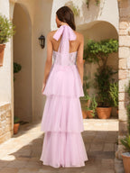 Gwendelle Snow Rose Pink back view prom dress