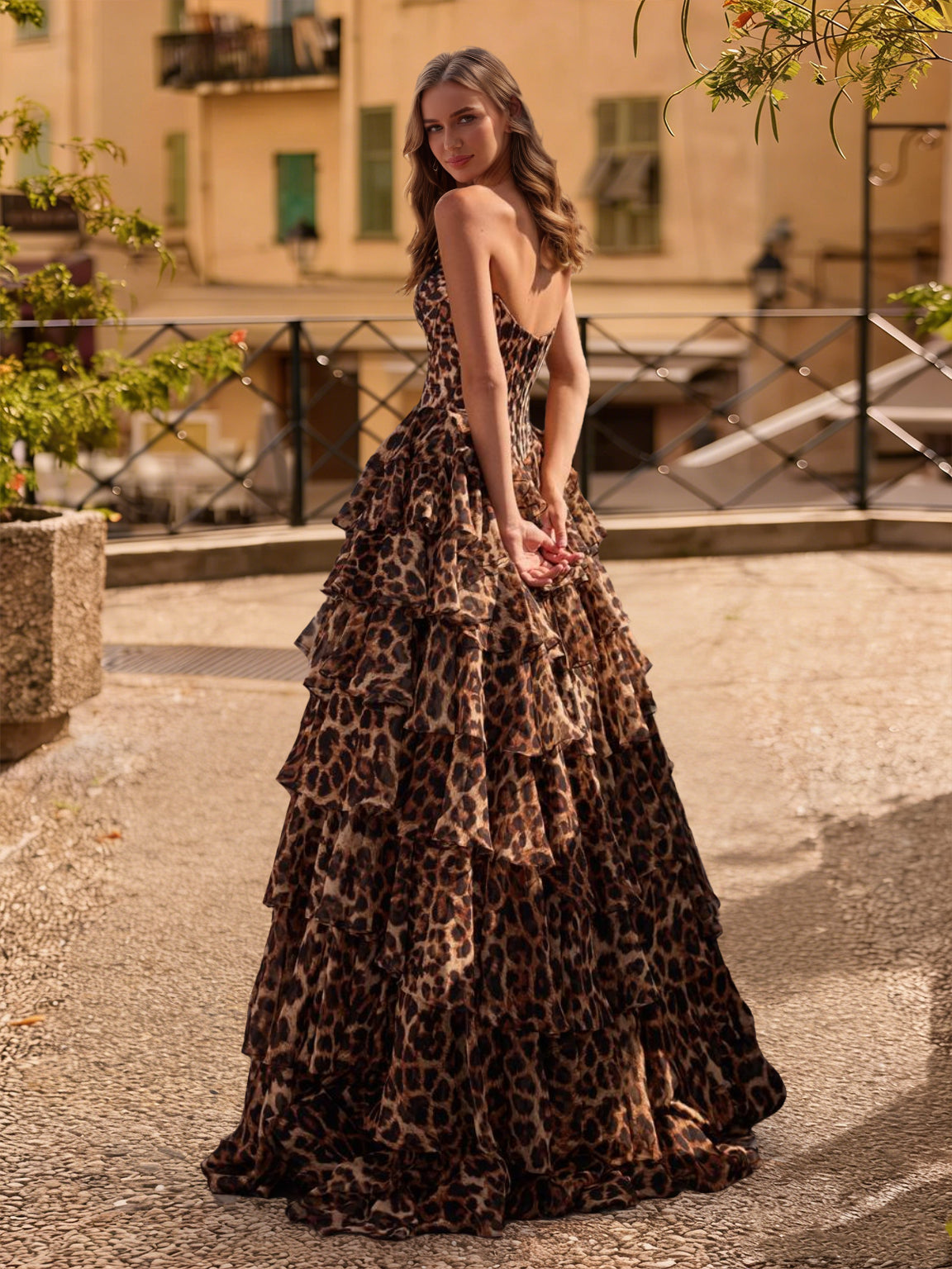 Elowen Mire Brown back view prom dress
