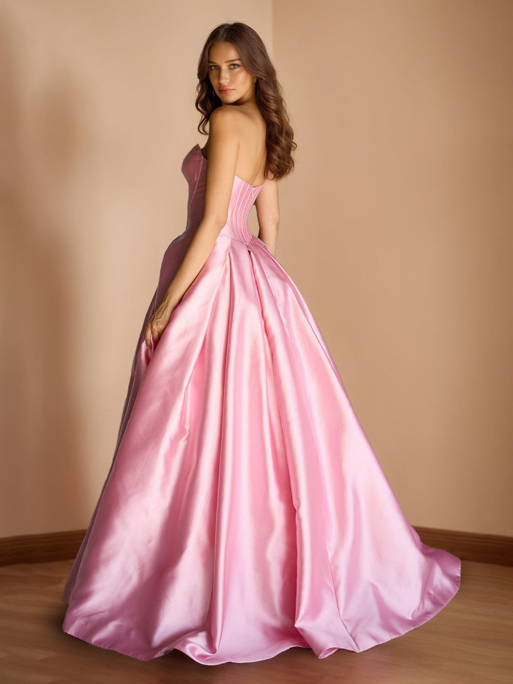 Celine Maris Rose Pink back view prom dress
