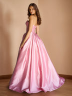 Celine Maris Rose Pink back view prom dress