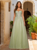 Adelisse Rue Sage Green front view prom dress