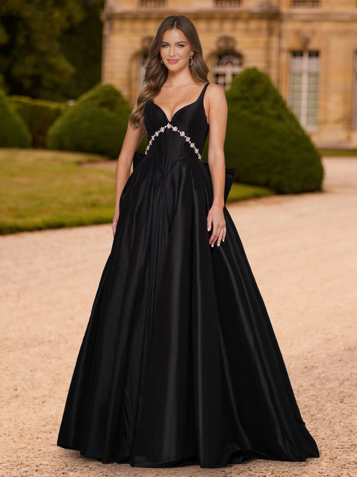 Bellara Dawn Black front view prom dress