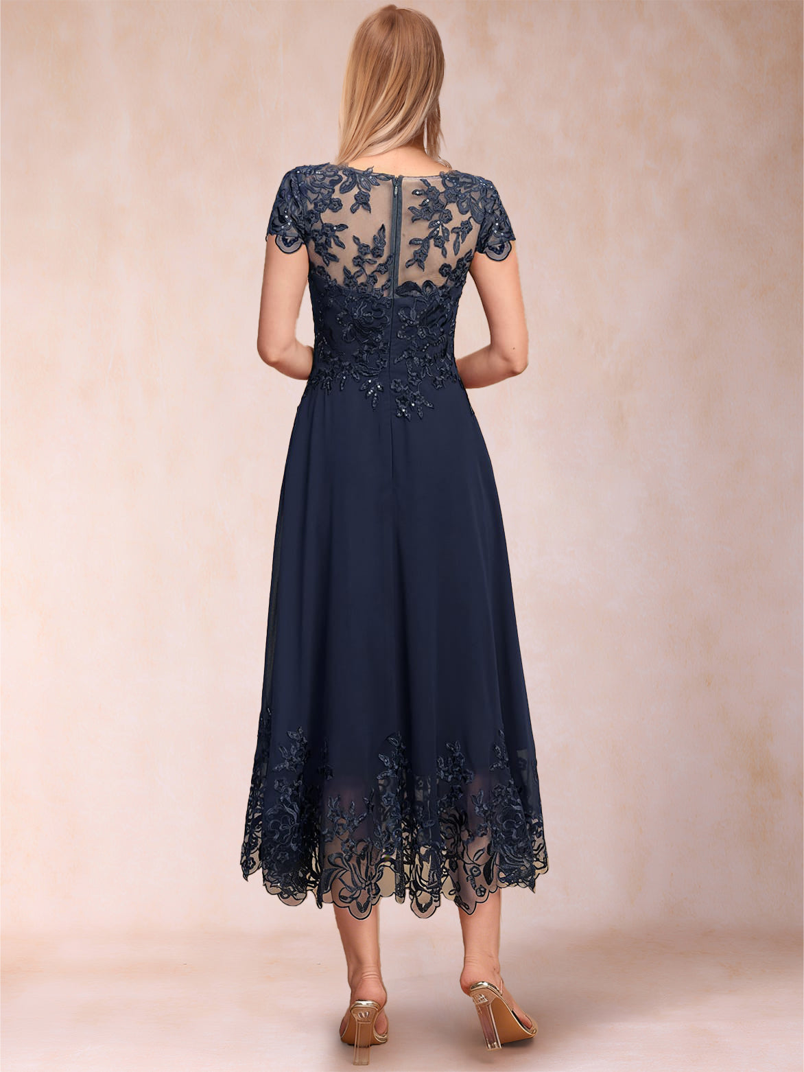 Eliana Mae Navy Blue back view mother of the bride dress