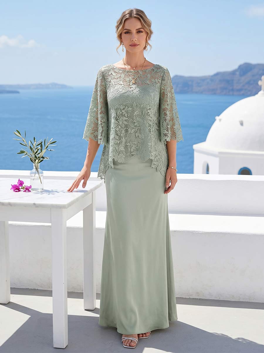 Heloise Amber Sage Green front view mother of the bride dress