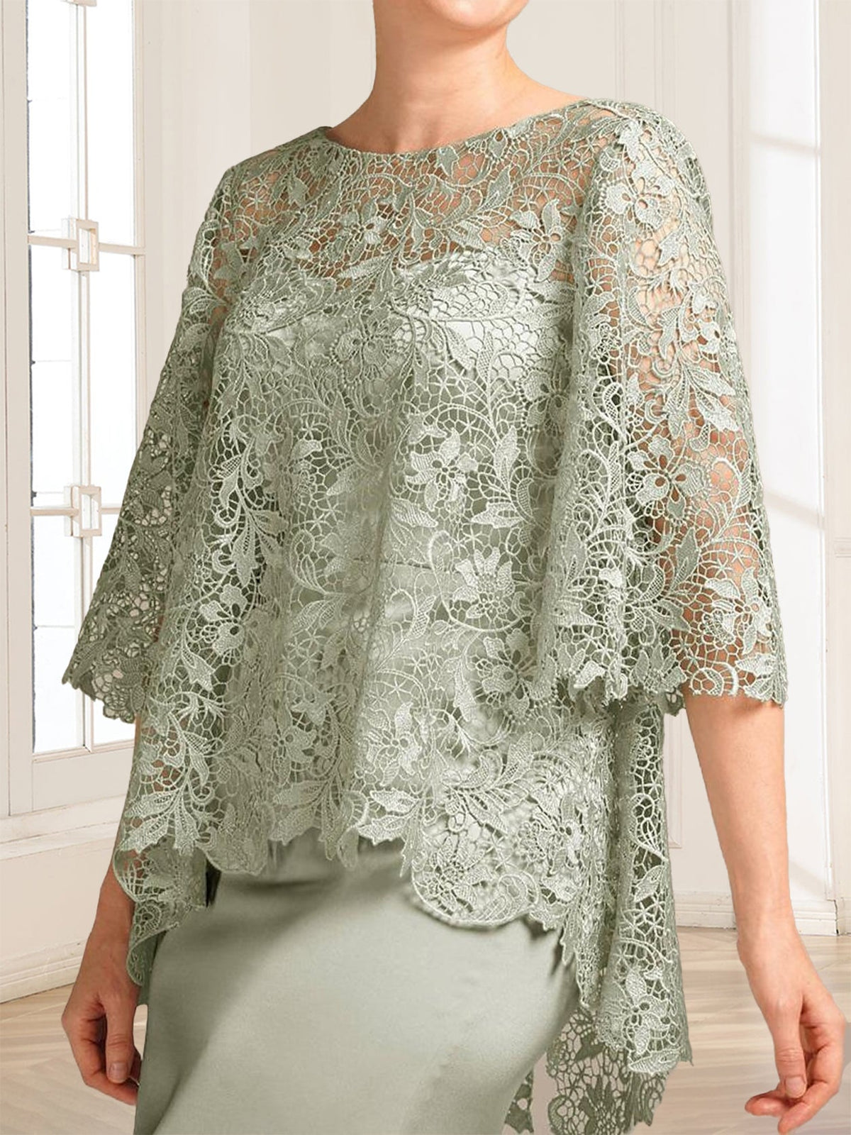 Heloise Amber Sage Green side view mother of the bride dress