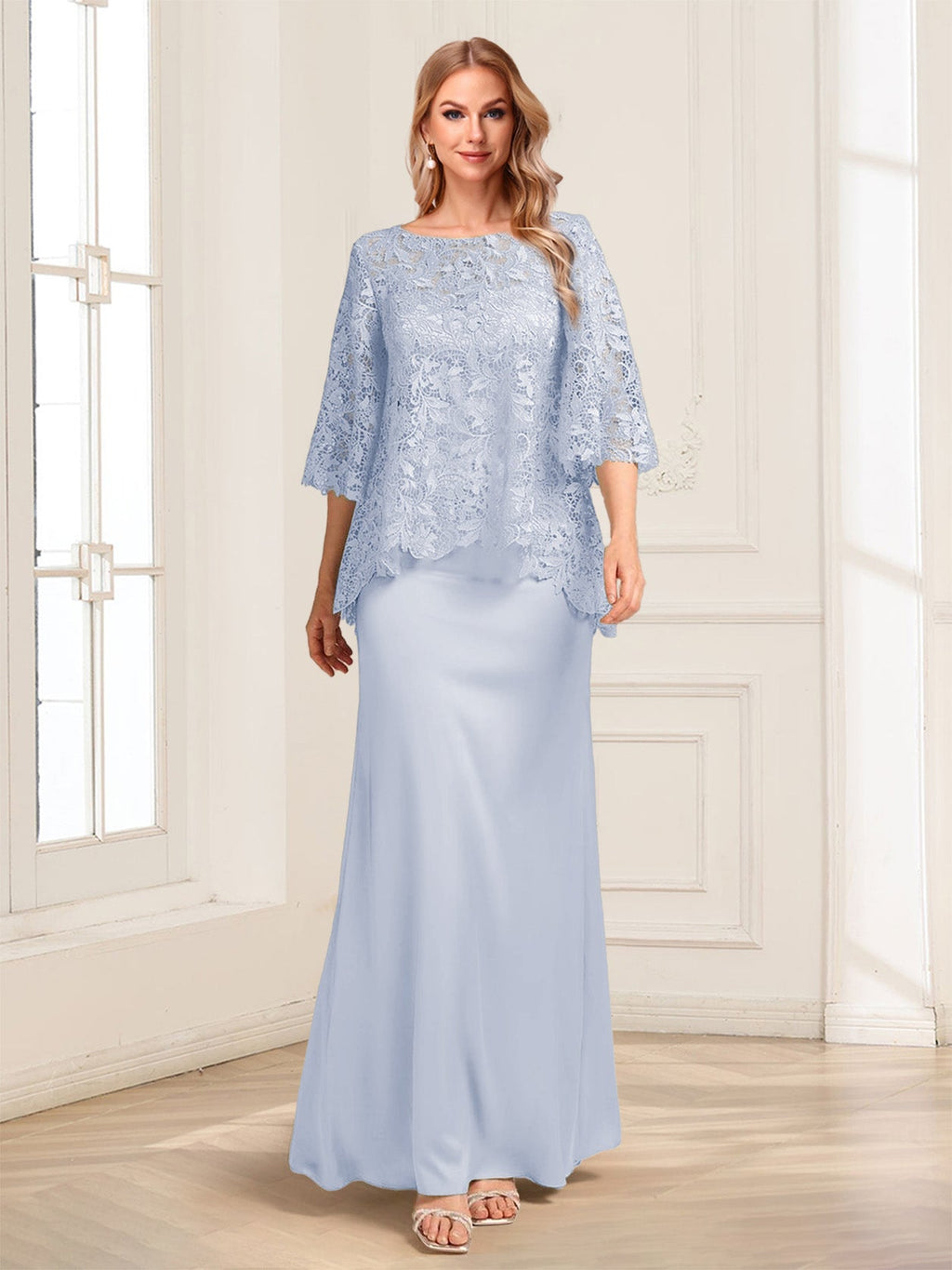 Heloise Amber Lavender front view mother of the bride dress