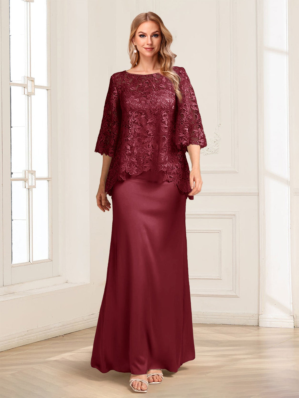 Heloise Amber Burgundy back view mother of the bride dress