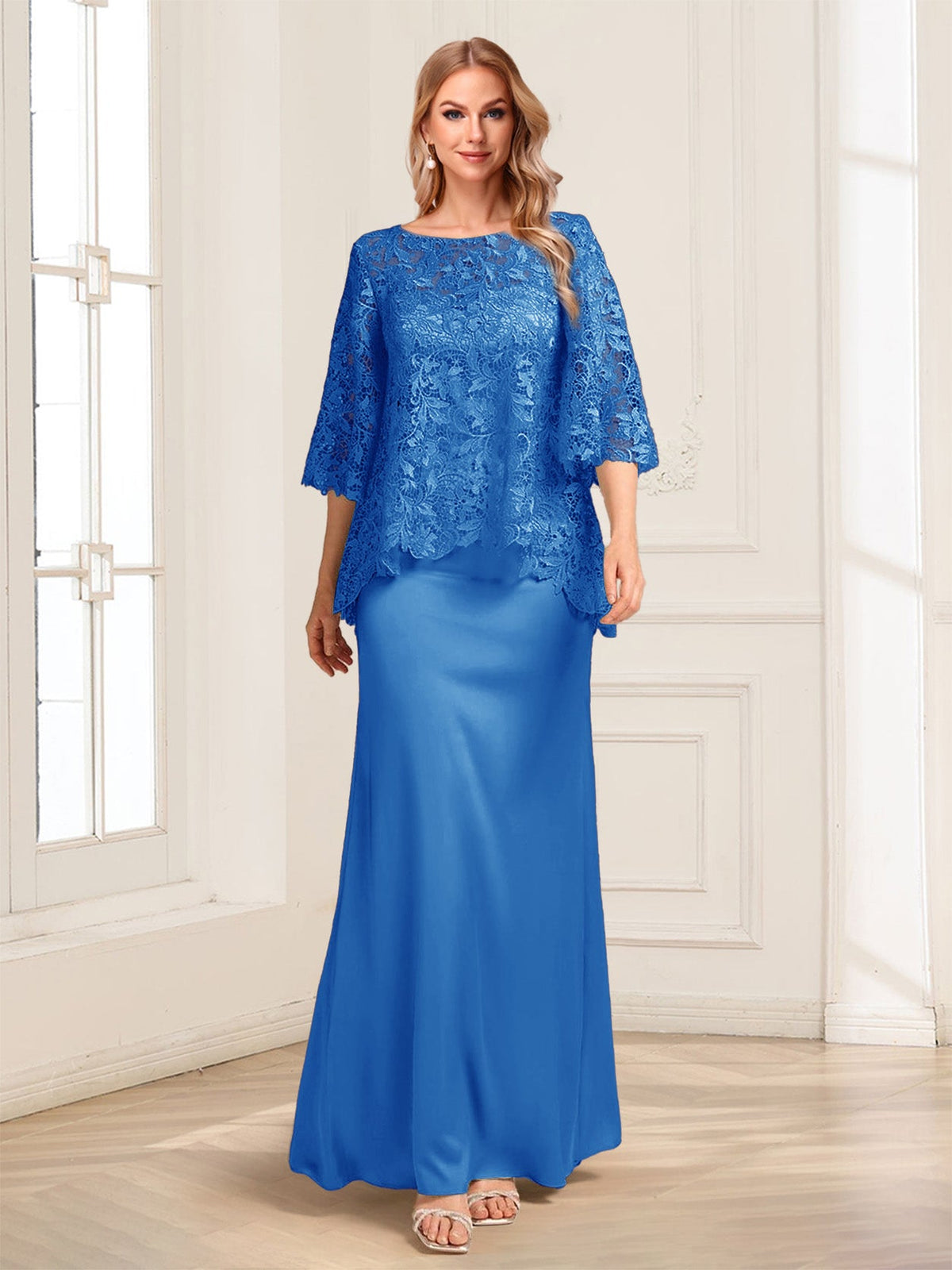 Heloise Amber Royal Blue back view mother of the bride dress