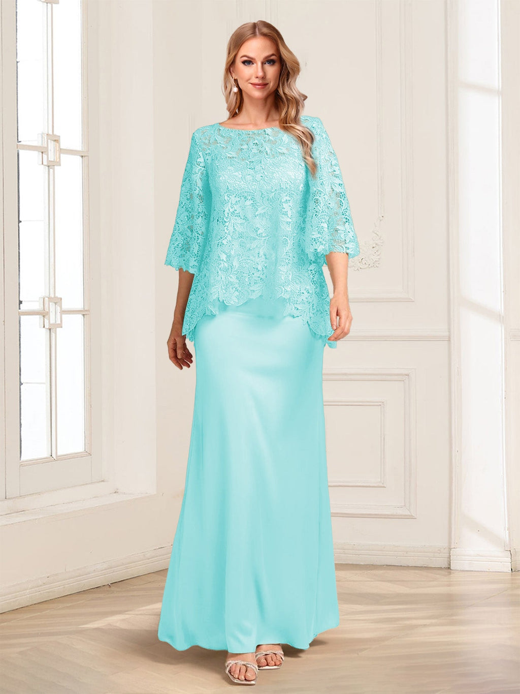 Heloise Amber Sky Blue back view mother of the bride dress