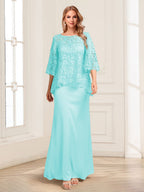Heloise Amber Sky Blue back view mother of the bride dress