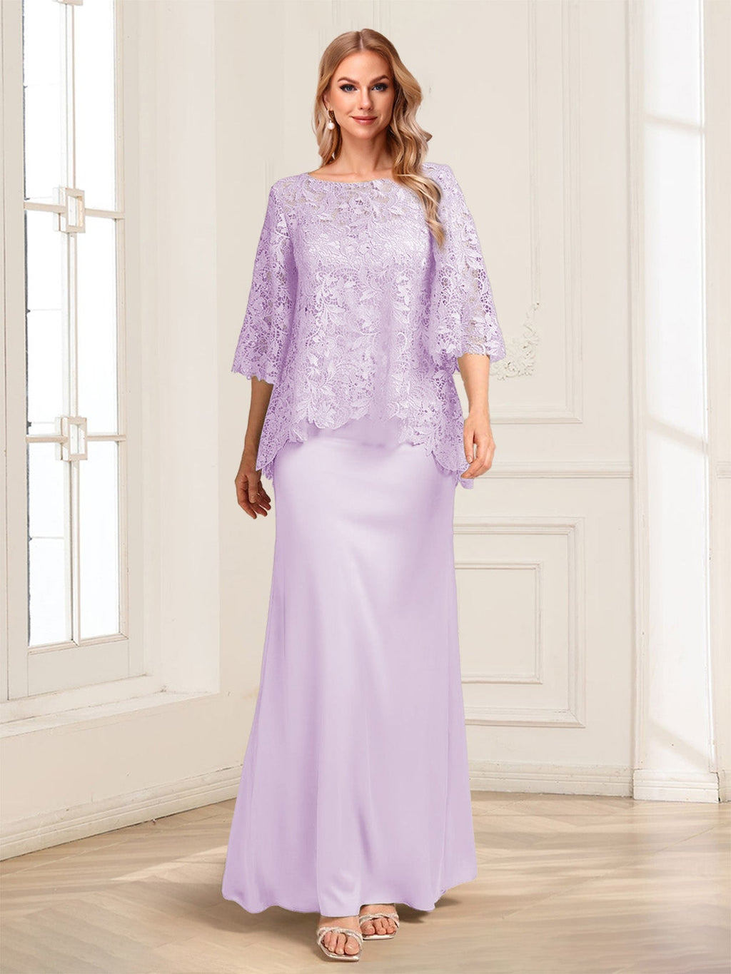 Heloise Amber Lilac front view mother of the bride dress