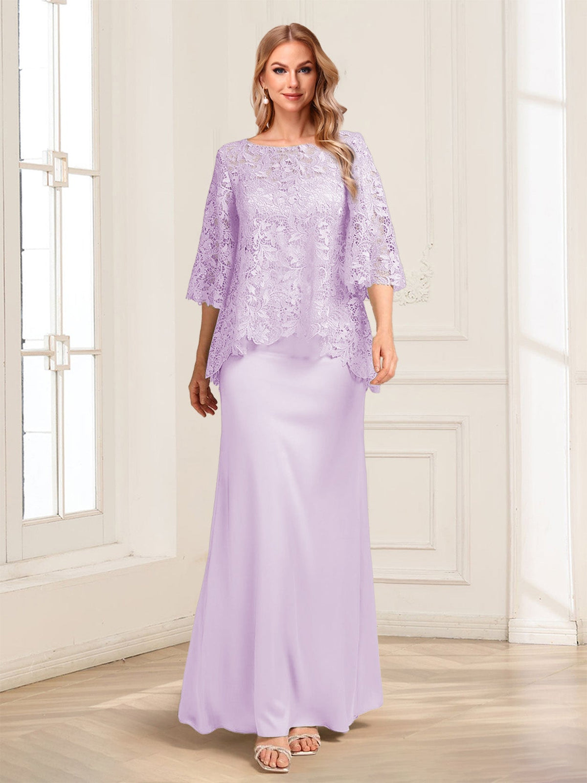 Heloise Amber Lilac front view mother of the bride dress