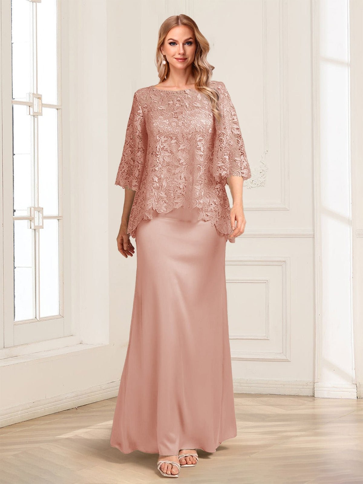 Heloise Amber Mauve front view mother of the bride dress