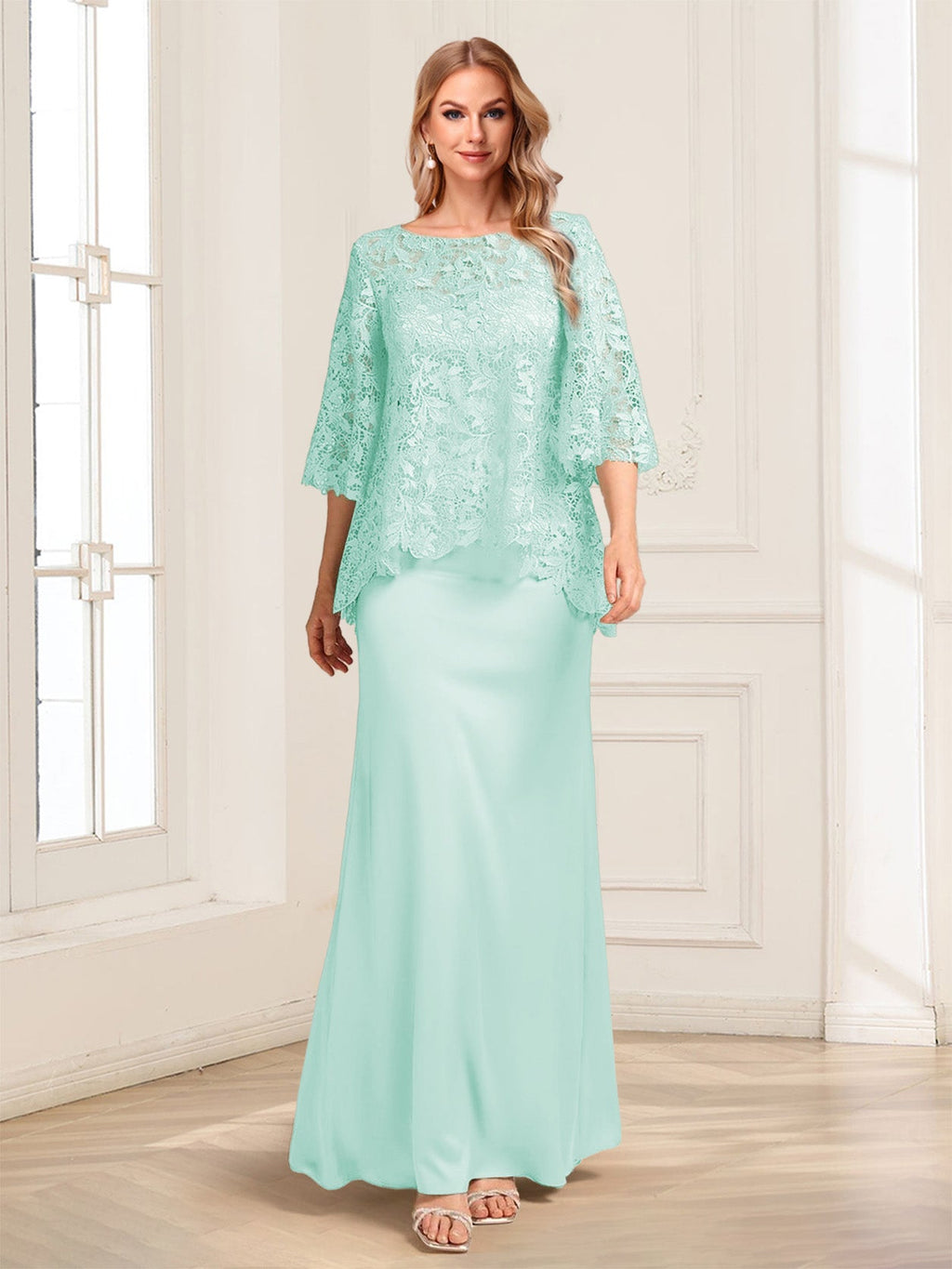 Heloise Amber Pool Blue front view mother of the bride dress