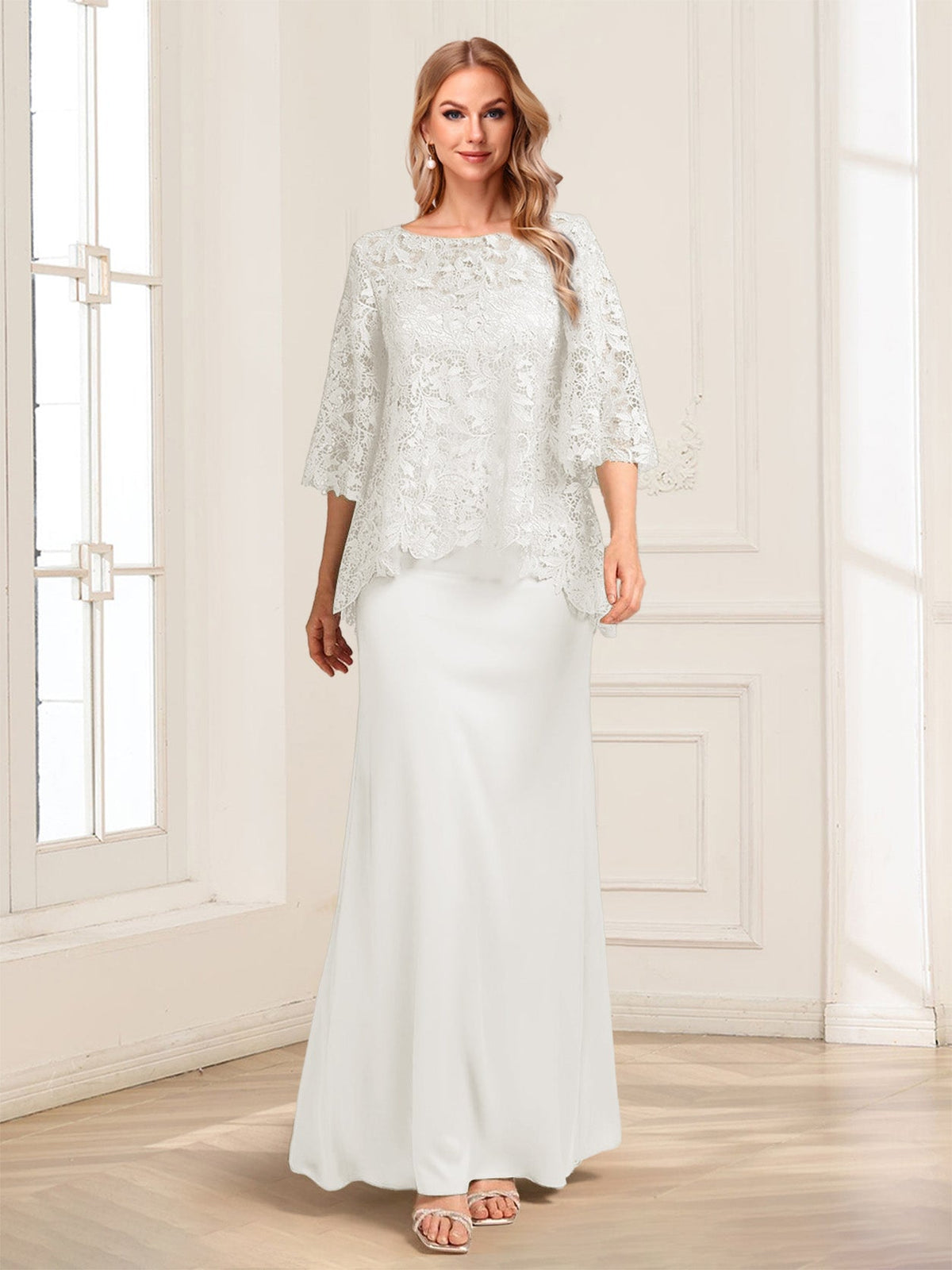 Heloise Amber Ivory back view mother of the bride dress