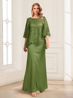 Heloise Amber Olive Green front view mother of the bride dress