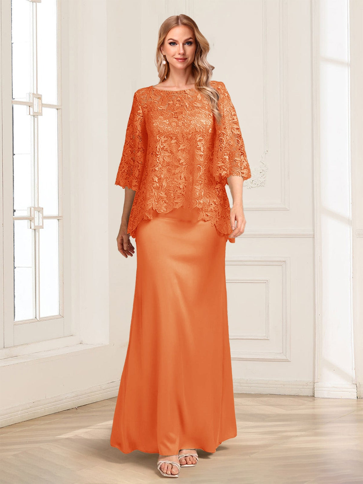Heloise Amber Orange front view mother of the bride dress