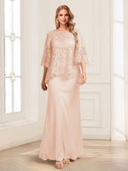 Heloise Amber Peach front view mother of the bride dress