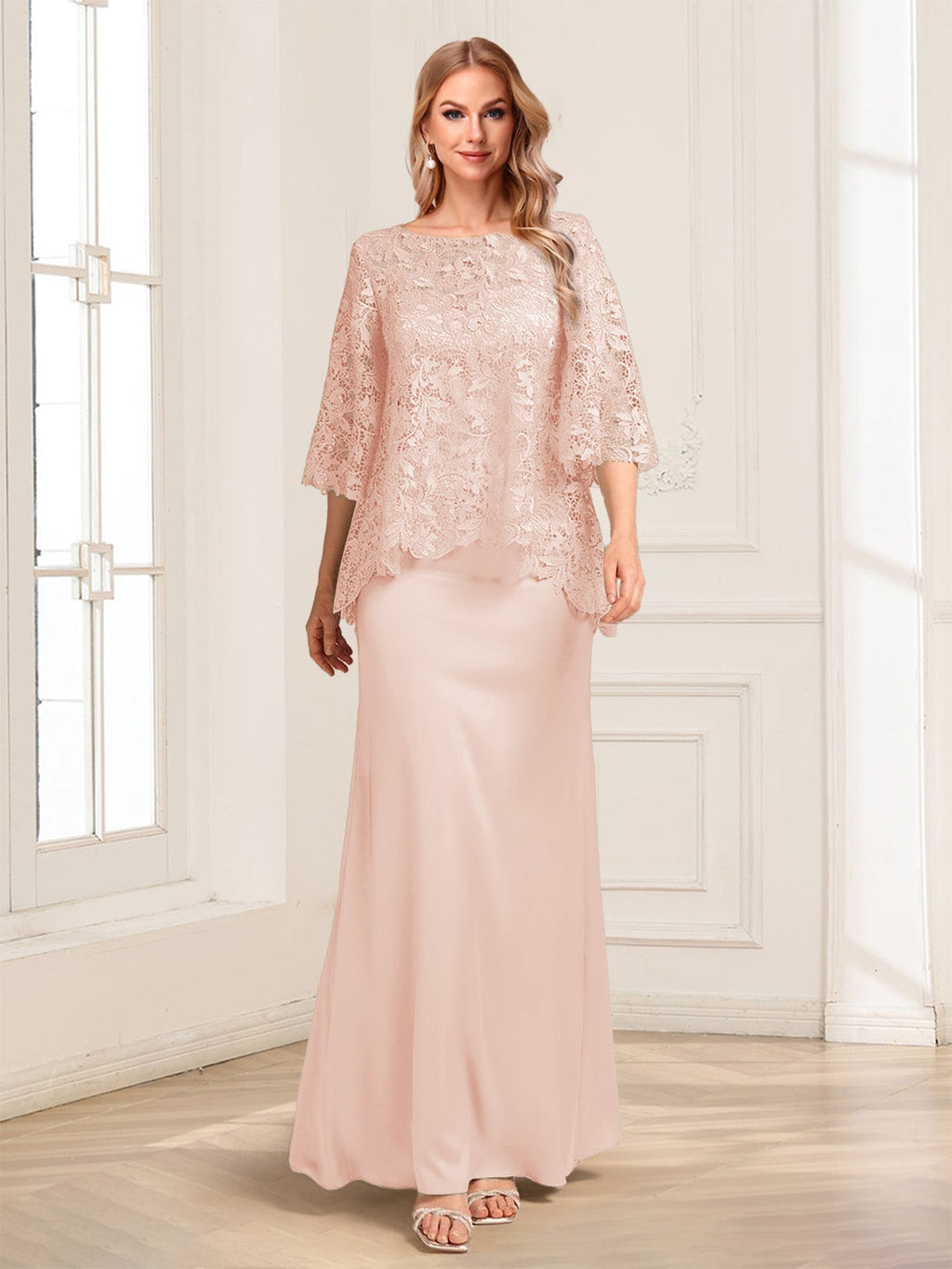 Heloise Amber Pearl Pink back view mother of the bride dress