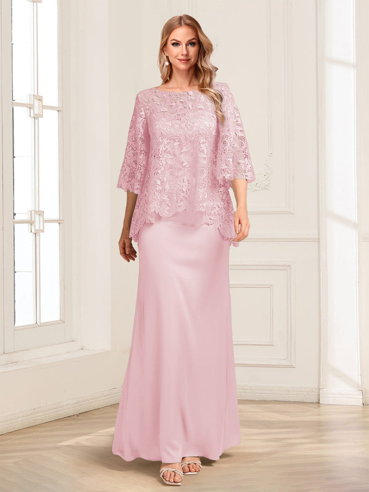 Heloise Amber Rose Pink front view mother of the bride dress