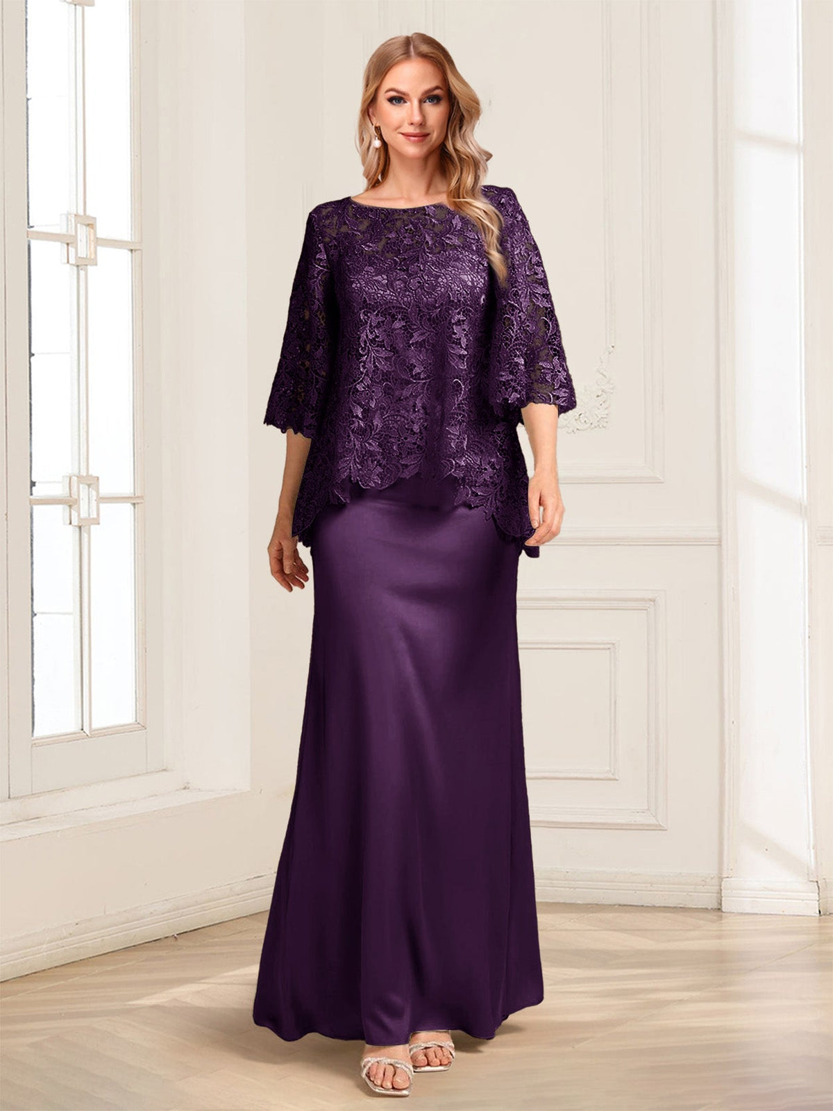 Heloise Amber Plum back view mother of the bride dress
