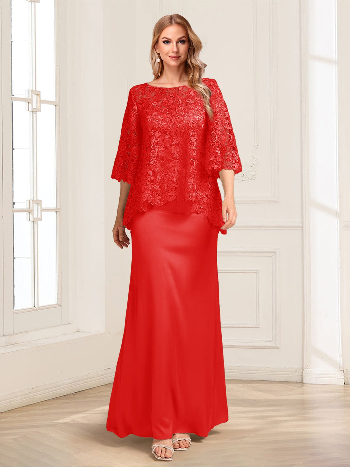 Heloise Amber Red front view mother of the bride dress