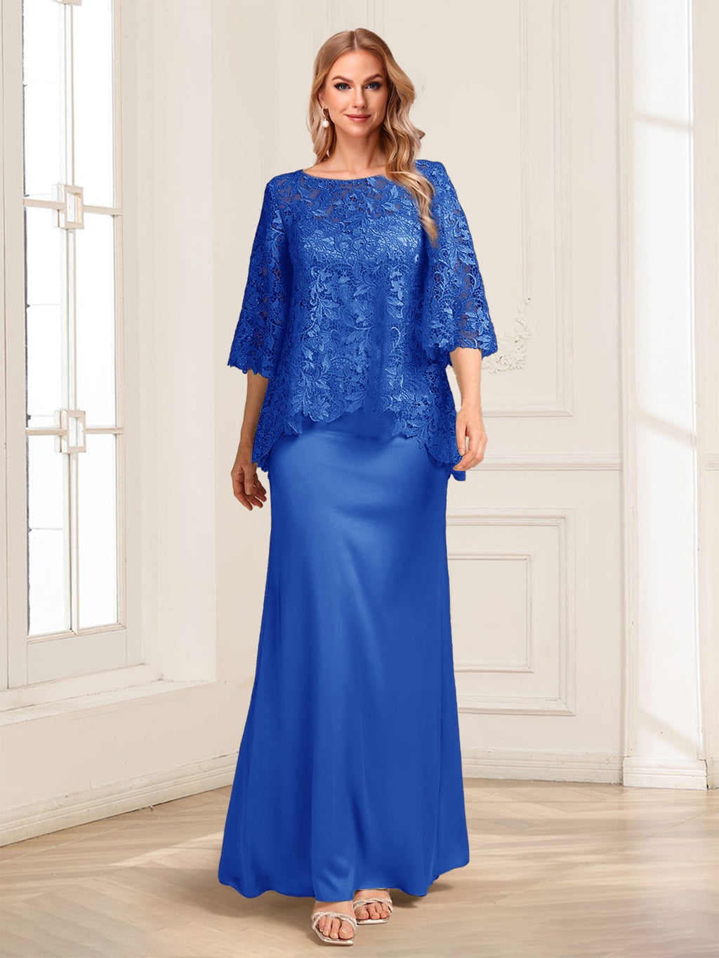 Heloise Amber Royal Blue front view mother of the bride dress